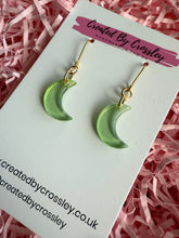 Load image into Gallery viewer, Green Moon Charm Earrings
