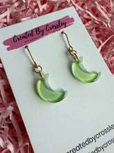 Load image into Gallery viewer, Green Moon Charm Earrings
