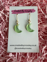 Load image into Gallery viewer, Green Moon Charm Earrings
