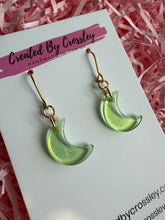 Load image into Gallery viewer, Green Moon Charm Earrings
