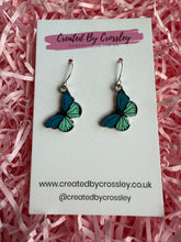 Load image into Gallery viewer, Blue Butterfly Charm Earrings
