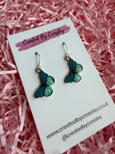 Load image into Gallery viewer, Blue Butterfly Charm Earrings

