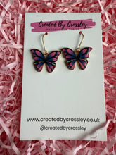 Load image into Gallery viewer, Purple/Pink Butterfly Charm Earrings
