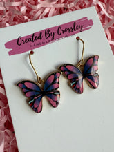 Load image into Gallery viewer, Purple/Pink Butterfly Charm Earrings
