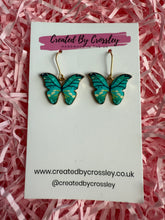 Load image into Gallery viewer, Blue Butterfly Charm Earrings
