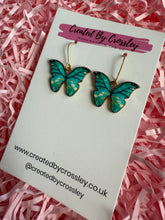 Load image into Gallery viewer, Blue Butterfly Charm Earrings
