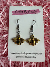 Load image into Gallery viewer, Gunmetal and Gold Bee Charm Earrings

