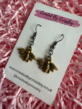 Load image into Gallery viewer, Gunmetal and Gold Bee Charm Earrings
