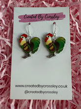 Load image into Gallery viewer, Green Chicken Charm Earrings
