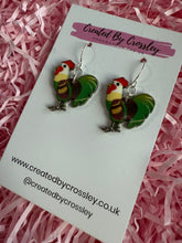 Load image into Gallery viewer, Green Chicken Charm Earrings
