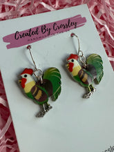 Load image into Gallery viewer, Green Chicken Charm Earrings
