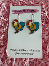 Load image into Gallery viewer, Blue Chicken Charm Earrings
