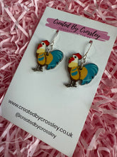 Load image into Gallery viewer, Blue Chicken Charm Earrings
