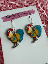 Load image into Gallery viewer, Blue Chicken Charm Earrings
