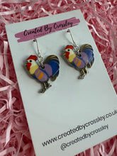 Load image into Gallery viewer, Purple Chicken Charm Earrings
