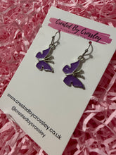 Load image into Gallery viewer, Purple Butterfly Charm Earrings
