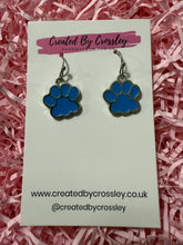 Load image into Gallery viewer, Blue Paw Charm Earrings
