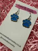 Load image into Gallery viewer, Blue Paw Charm Earrings
