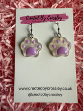 Load image into Gallery viewer, Purple Paw Charm Earrings
