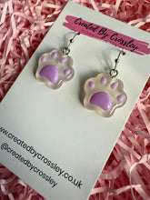 Load image into Gallery viewer, Purple Paw Charm Earrings
