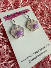 Load image into Gallery viewer, Purple Paw Charm Earrings
