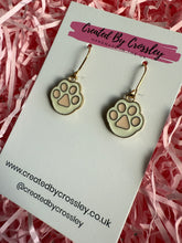 Load image into Gallery viewer, White Paw Print Charm Earrings
