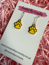 Load image into Gallery viewer, Yellow Paw Print Charm Earrings
