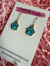 Load image into Gallery viewer, Blue Paw Print Charm Earrings
