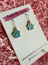 Load image into Gallery viewer, Blue Paw Print Charm Earrings

