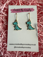 Load image into Gallery viewer, Blue Dinosaur Charm Earrings
