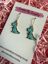 Load image into Gallery viewer, Blue Dinosaur Charm Earrings
