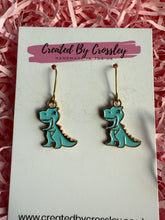 Load image into Gallery viewer, Blue Dinosaur Charm Earrings
