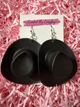 Load image into Gallery viewer, Large Black Cowboy Hat Charm Earrings

