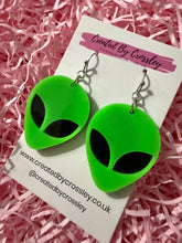 Load image into Gallery viewer, Green Alien Earrings
