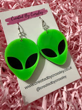 Load image into Gallery viewer, Green Alien Earrings
