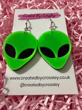 Load image into Gallery viewer, Green Alien Earrings
