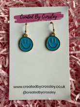 Load image into Gallery viewer, Blue Happy Face Charm Earrings
