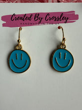 Load image into Gallery viewer, Blue Happy Face Charm Earrings
