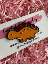 Load image into Gallery viewer, Orange Dinosaur Pin Badge
