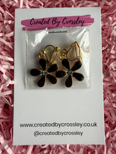 Load image into Gallery viewer, Black Gem Flower Clip On Earrings
