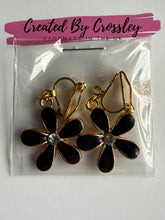 Load image into Gallery viewer, Black Gem Flower Clip On Earrings
