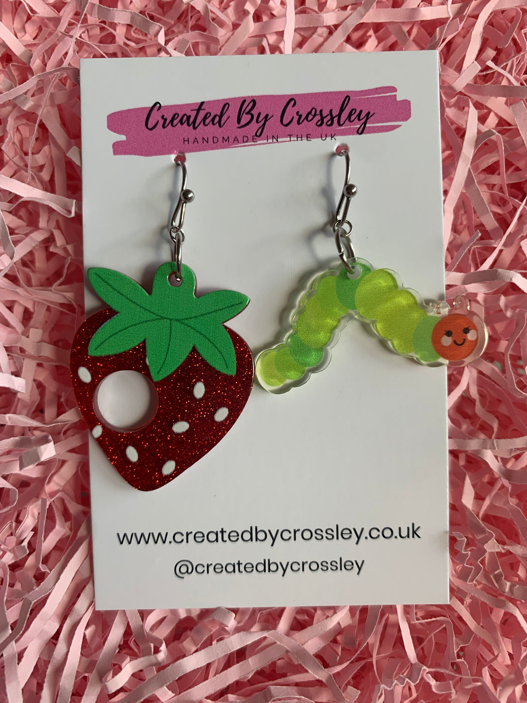 Strawberry Caterpillar Charm Earrings