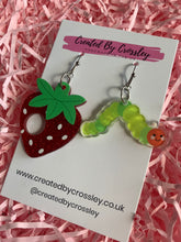 Load image into Gallery viewer, Strawberry Caterpillar Charm Earrings
