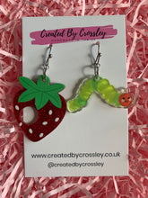 Load image into Gallery viewer, Strawberry Caterpillar Charm Earrings
