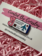 Load image into Gallery viewer, “Adventure Awaits” Airplane Ticket Pin Badge
