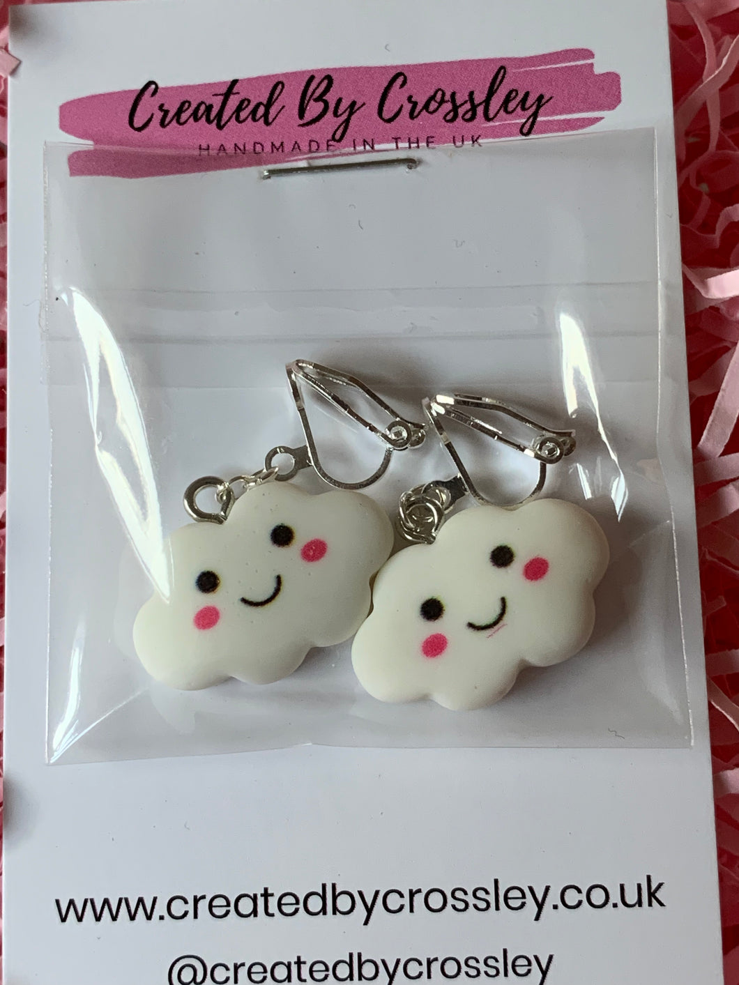 Happy Cloud Clip On Earrings