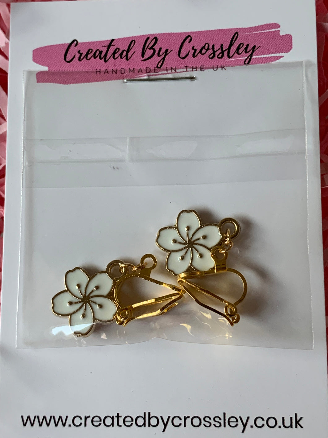 White Flower Charm Clip On Earrings