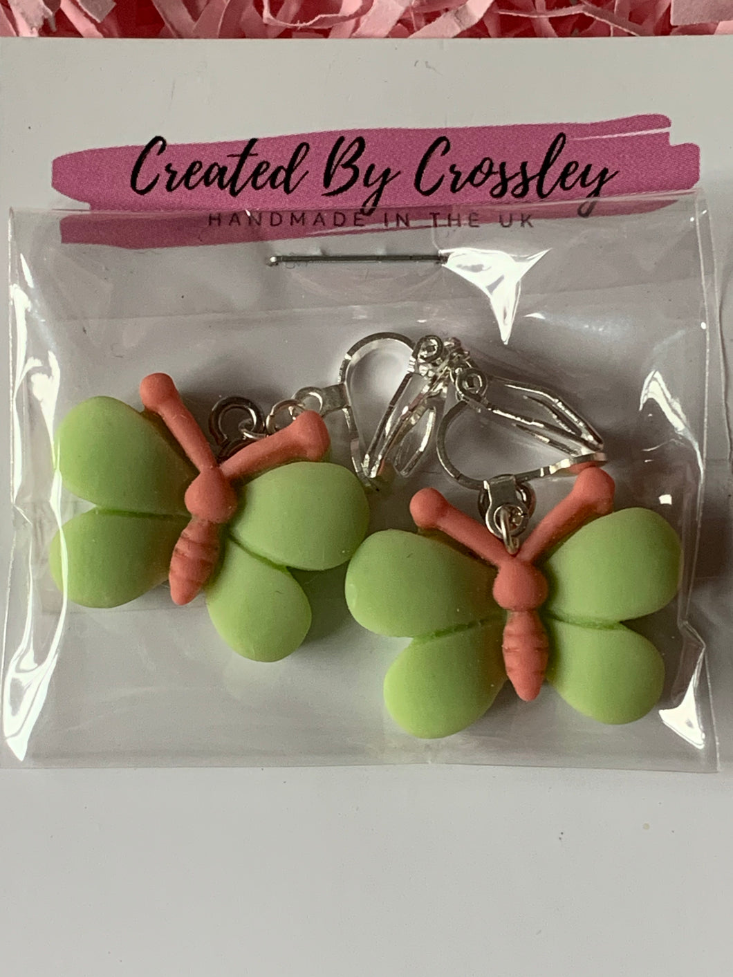 Green Butterfly Clip On Earrings