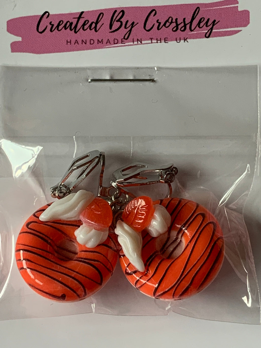 Red Doughnut Clip On Earrings