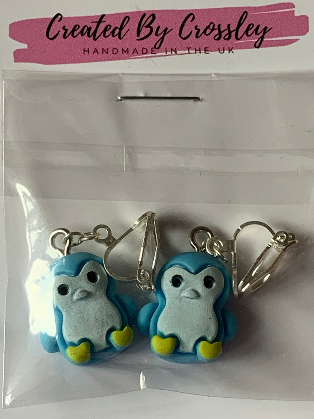 Blue Penguin Clip On Earrings